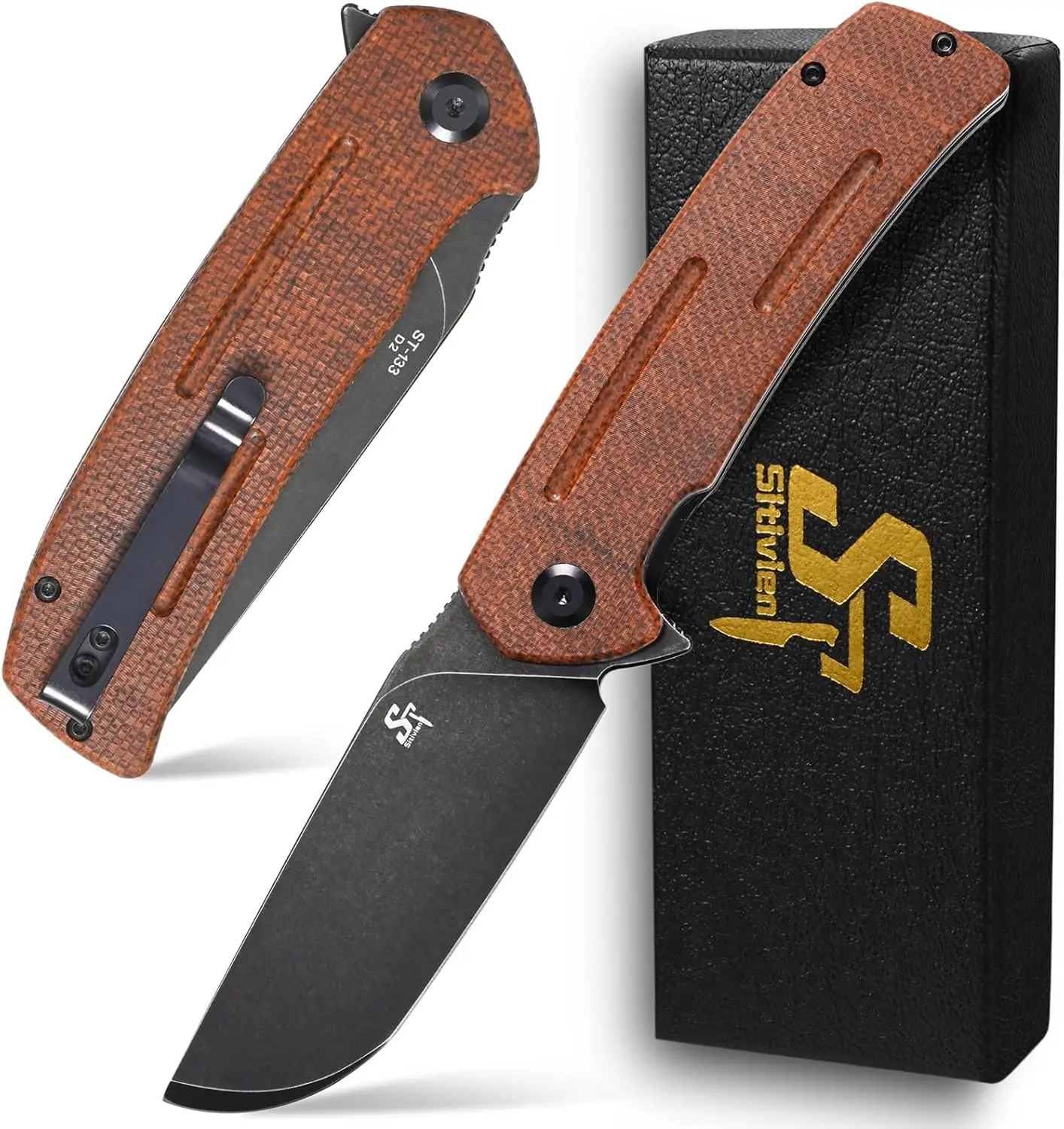 Sitivien ST133 Pocket Folding Knife,D2 Steel Blade,Micarta Handle EDC Tool Knife for Working Outdoor Camping Hiking Collection
Sitivien ST133 Pocket Folding Knife,D2 Steel Blade,Micarta Handle EDC Tool Knife for Working Outdoor Camping Hiking Collection