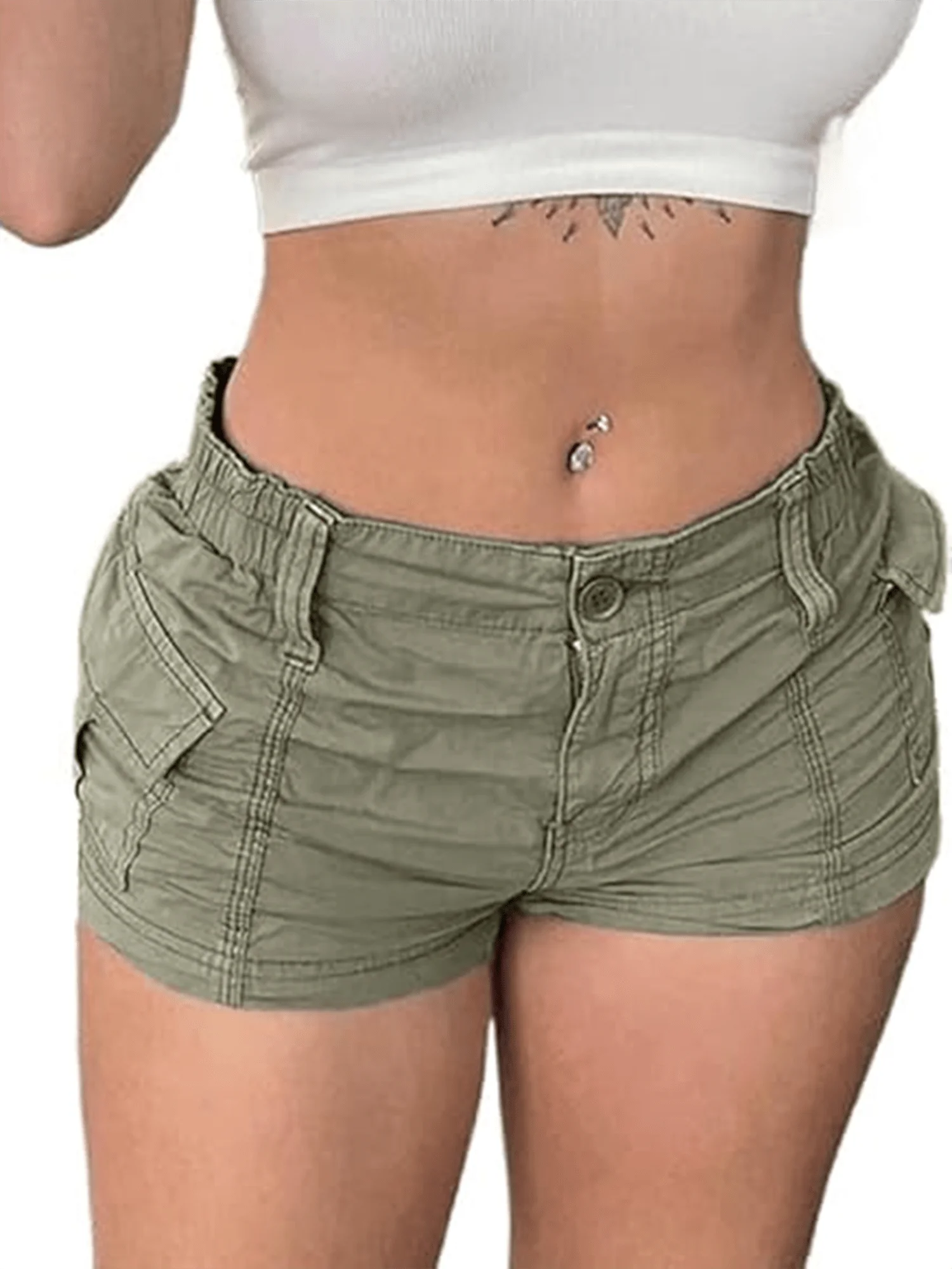 Women Cargo Shorts Elastic Low Waist Pocket Vintage Streetwear
Women Cargo Shorts Elastic Low Waist Pocket Vintage Streetwear