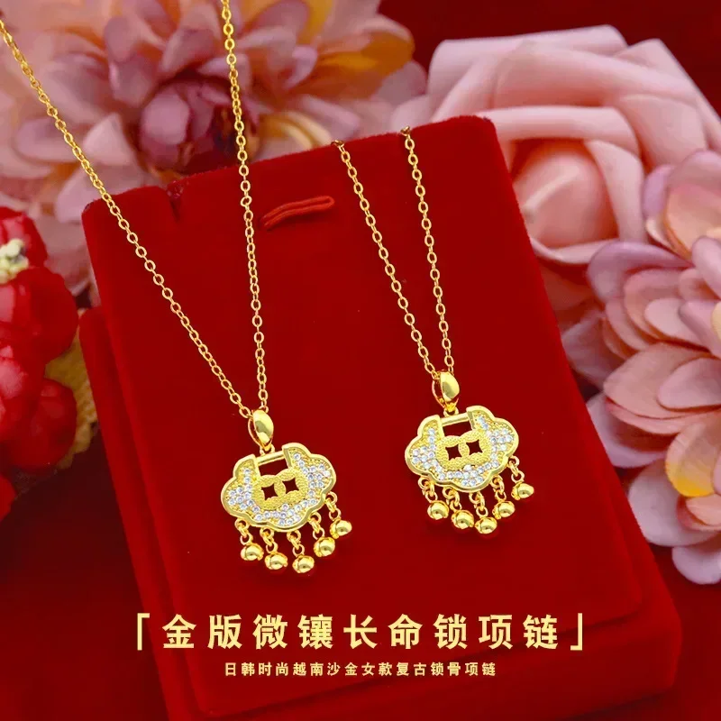 9999 Real Gold 24K Micro-inlaid long-life lock pendant, same long-life lock necklace for adults and children
9999 Real Gold 24K Micro-inlaid long-life lock pendant, same long-life lock necklace for adults and children