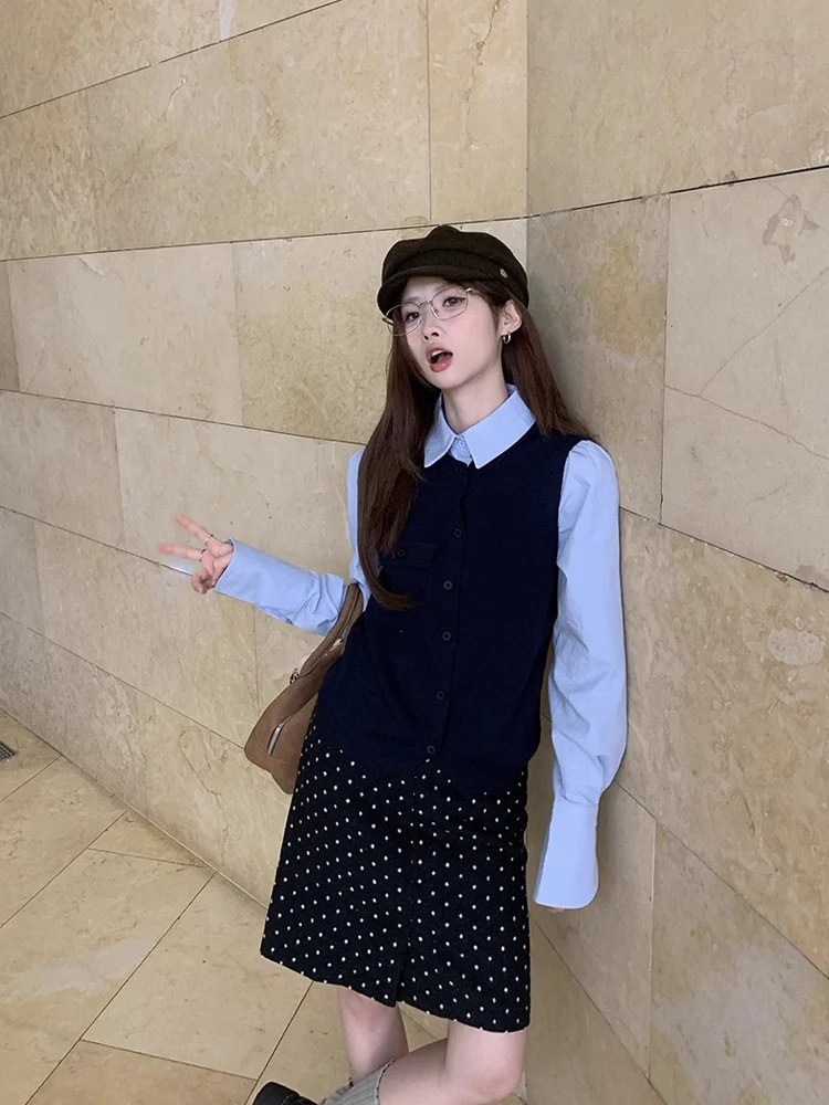 Korean Fashion Autumn New Women Two Piece Skirt Sets Patchwork Lapel Collar Long Sleeve Tops + Polka Dot A Line Mini Skirt Sets
Korean Fashion Autumn New Women Two Piece Skirt Sets Patchwork Lapel Collar Long Sleeve Tops + Polka Dot A Line Mini Skirt Sets