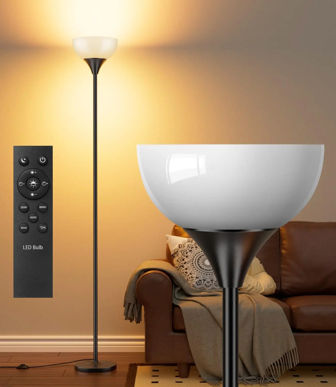 Dimmable Torchiere Floor Lamp with Remote, 1200LM Bright LED Light for Living Room Bedroom Office
Dimmable Torchiere Floor Lamp with Remote, 1200LM Bright LED Light for Living Room Bedroom Office
