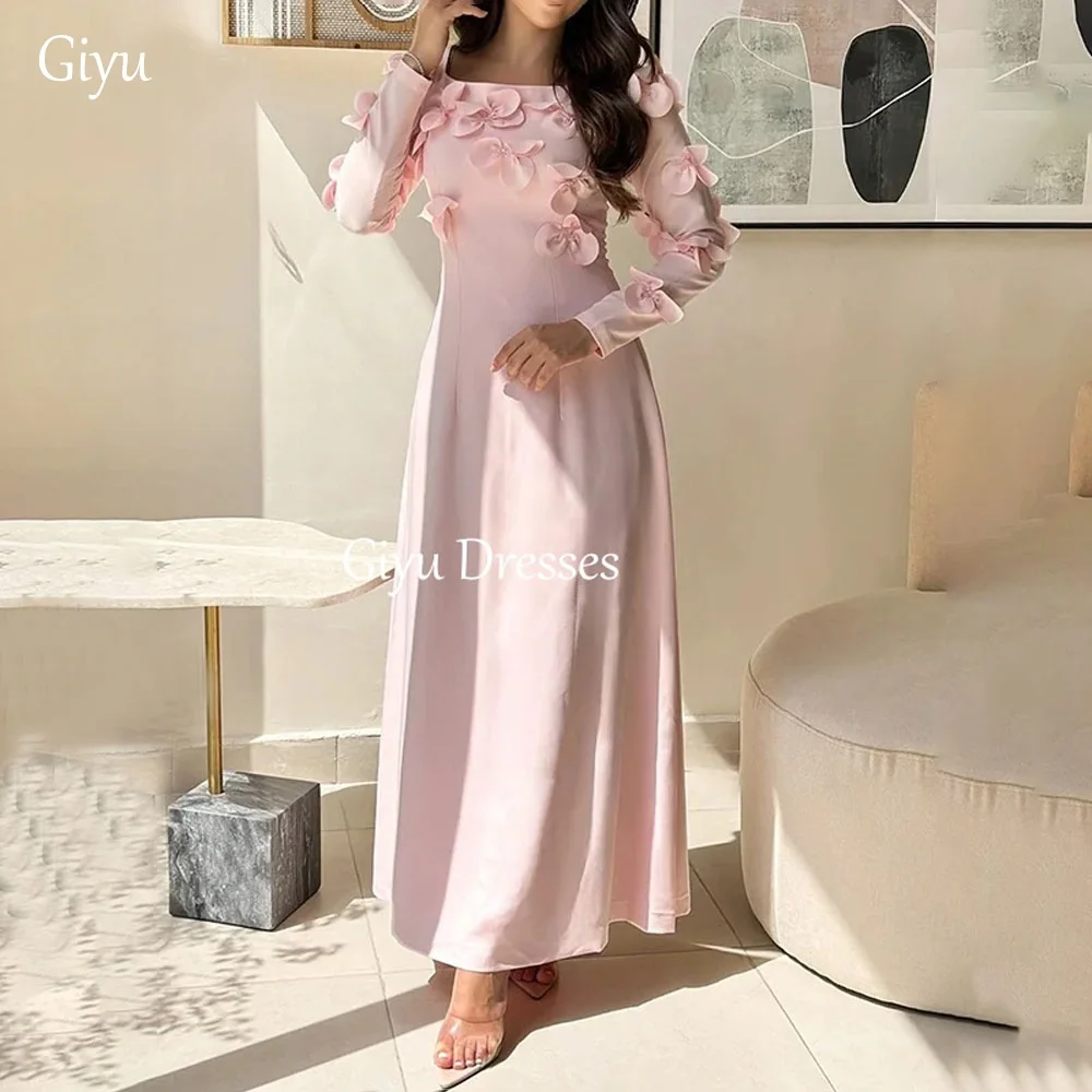 Giyu Elegant Pink Evening Dress Square Neck Long Sleeve 3D Flowers Saudi Arabia Women Formal Prom Party Dress Customized
Giyu Elegant Pink Evening Dress Square Neck Long Sleeve 3D Flowers Saudi Arabia Women Formal Prom Party Dress Customized