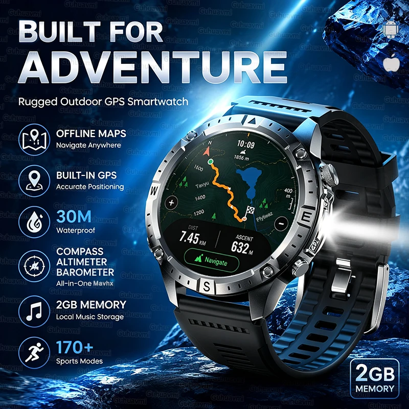 New GPS Smart Watch with 2GB Memory Built-in Offline Map Satellite Navigation Clock 3ATM Waterproof Flashlight Outdoor Watches
New GPS Smart Watch with 2GB Memory Built-in Offline Map Satellite Navigation Clock 3ATM Waterproof Flashlight Outdoor Watches