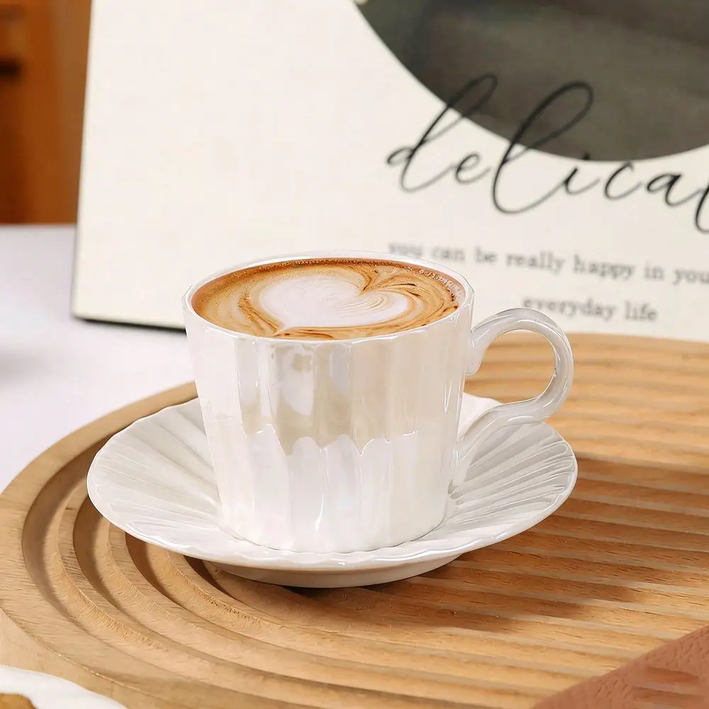 White Pearlescent Ribbed Coffee Cup Saucer Set 100ml Elegant Espresso Cups For Modern Dining Gifting
White Pearlescent Ribbed Coffee Cup Saucer Set 100ml Elegant Espresso Cups For Modern Dining Gifting