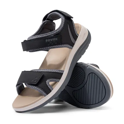 FitVille Women's Sandals Adjustable Ankle Strap for Swollen and Flat Feet Wide Arch Support Open Toe Orthopedic Sandals