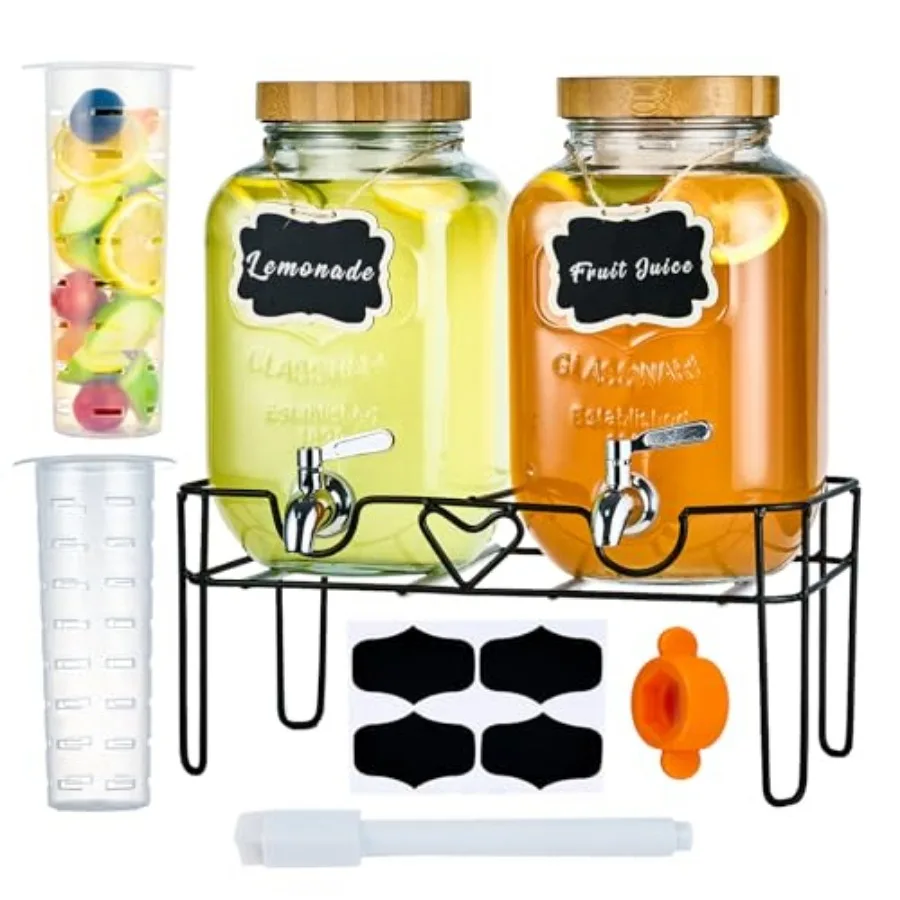 2 Pack1Gallon Glass Drink Dispenser with StandandBamboo LidsandFruit Infuser, 304 Stainless Steel Leak-Proof Spigot, Beverage D
2 Pack1Gallon Glass Drink Dispenser with StandandBamboo LidsandFruit Infuser, 304 Stainless Steel Leak-Proof Spigot, Beverage D