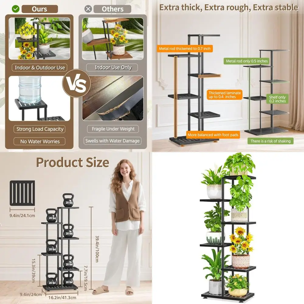 Большая уличная 5-ярусная металлическая подставка для растений, черная, сверхпрочная, для патио, всепогодный многоярусный органайзер
Большая уличная 5-ярусная металлическая подставка для растений, черная, сверхпрочная, для патио, всепогодный многоярусный органайзер