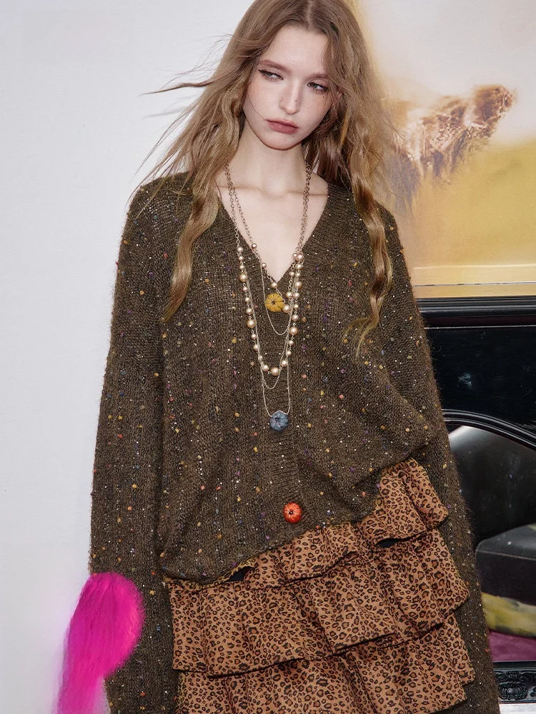 Ladies' Lazy Heavy Work Glittering Soft Snug Elf's ket Sweater V-ne Long Sve Polyester Fiber Autumn Cardigan Coat
Ladies' Lazy Heavy Work Glittering Soft Snug Elf's ket Sweater V-ne Long Sve Polyester Fiber Autumn Cardigan Coat