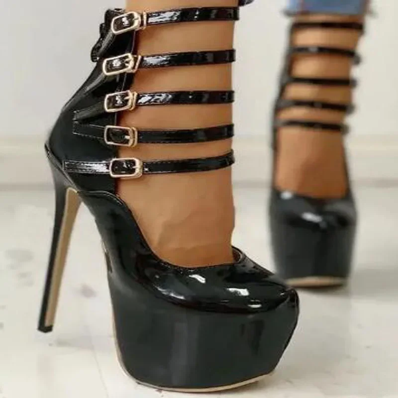 Sexy Women Black Shiny Leather Three Five Buckles Round Toe Platform Super Thin Heels Pumps Female Shallow Party Dress Shoes
Sexy Women Black Shiny Leather Three Five Buckles Round Toe Platform Super Thin Heels Pumps Female Shallow Party Dress Shoes