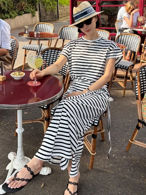 Summer New Vintage Color Blo Knitted Dr Women's Irregular Tied Stripe Long Dr Design Sensation Faionable Ele 
Summer New Vintage Color Blo Knitted Dr Women's Irregular Tied Stripe Long Dr Design Sensation Faionable Ele