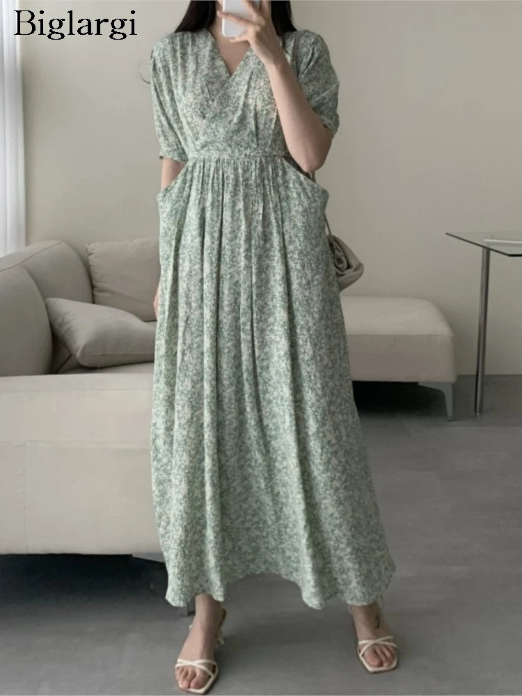 Summer V-Neck Dress Women Flower Floral Print Fashion Ruffle Pleated Ladies Dresses Loose Korean Style Woman Long A-Line Dress
Summer V-Neck Dress Women Flower Floral Print Fashion Ruffle Pleated Ladies Dresses Loose Korean Style Woman Long A-Line Dress