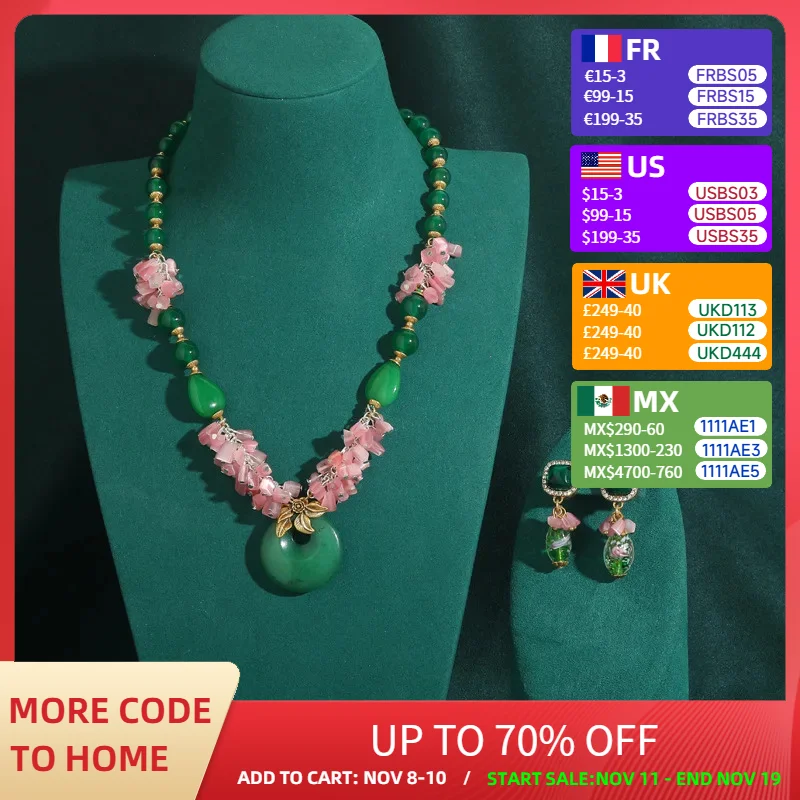 Retro Pink Crystal Necklace Earrings Jewelry Set Woman Designer Earring Green Glass Circle Pendant Safety Buckle Luxury Mum Gift
Retro Pink Crystal Necklace Earrings Jewelry Set Woman Designer Earring Green Glass Circle Pendant Safety Buckle Luxury Mum Gift