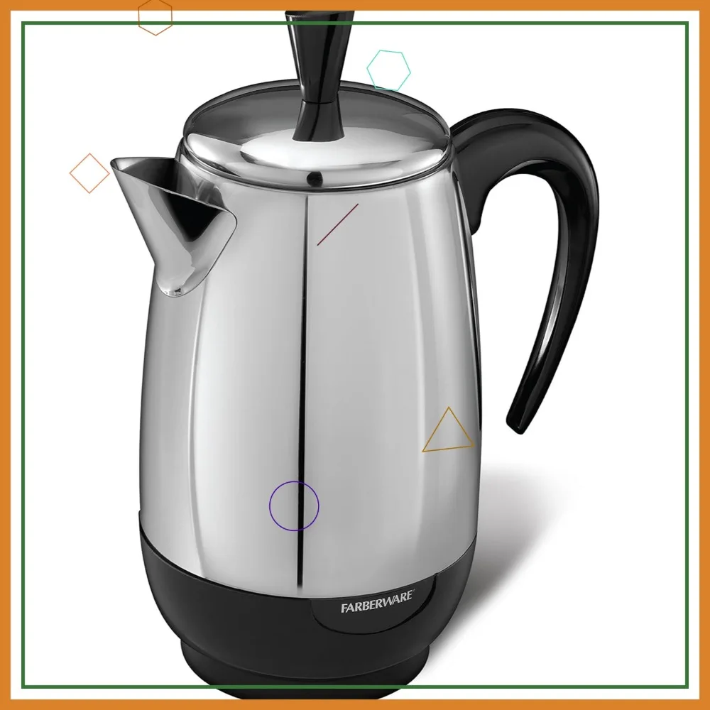 Electric Coffee Percolator, Stainless Steel Basket, Automatic Keep Warm, No-Drip Spout, 8 Cup
Electric Coffee Percolator, Stainless Steel Basket, Automatic Keep Warm, No-Drip Spout, 8 Cup