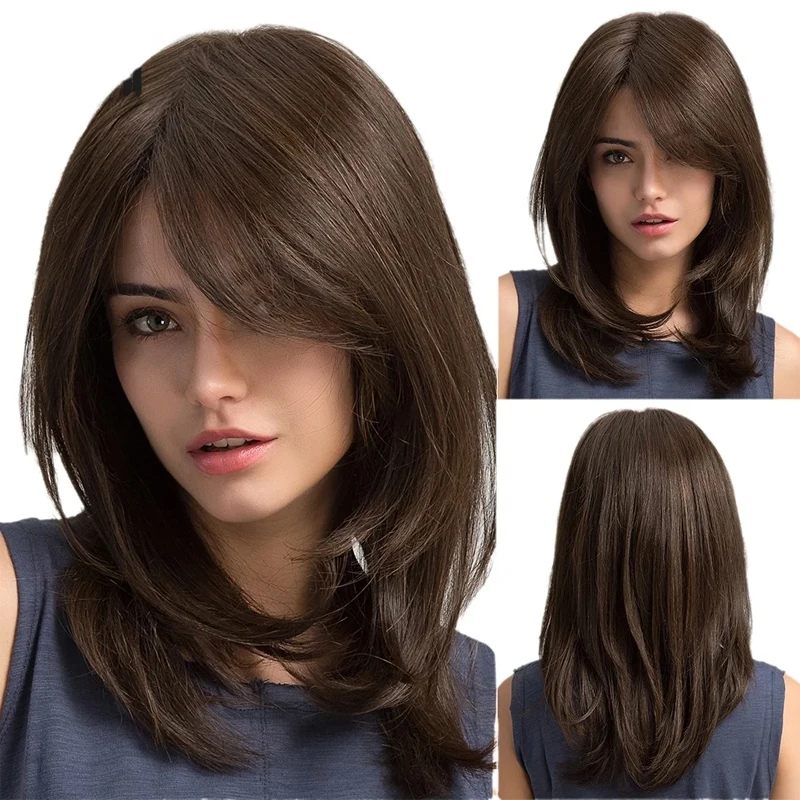 Wig with Bazi bangs, gradient brown, shoulder length straight hair, natural for women Synthetic fiber wig
Wig with Bazi bangs, gradient brown, shoulder length straight hair, natural for women Synthetic fiber wig
