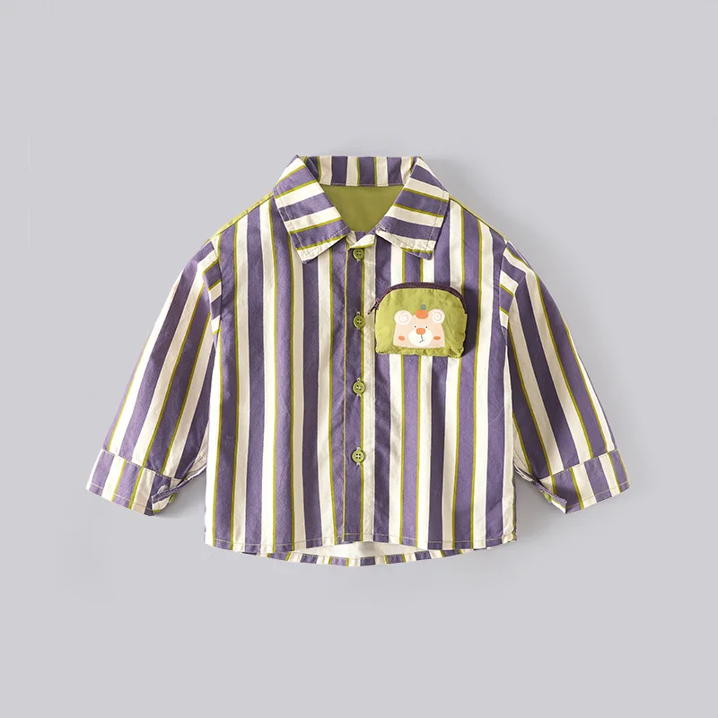 Spring Boys Striped Shirt Korean Edition Cartoon Pocket Lapel Long Sleeve Bottom Shirt Class A Cotton Cardigan Boys Shirt
Spring Boys Striped Shirt Korean Edition Cartoon Pocket Lapel Long Sleeve Bottom Shirt Class A Cotton Cardigan Boys Shirt