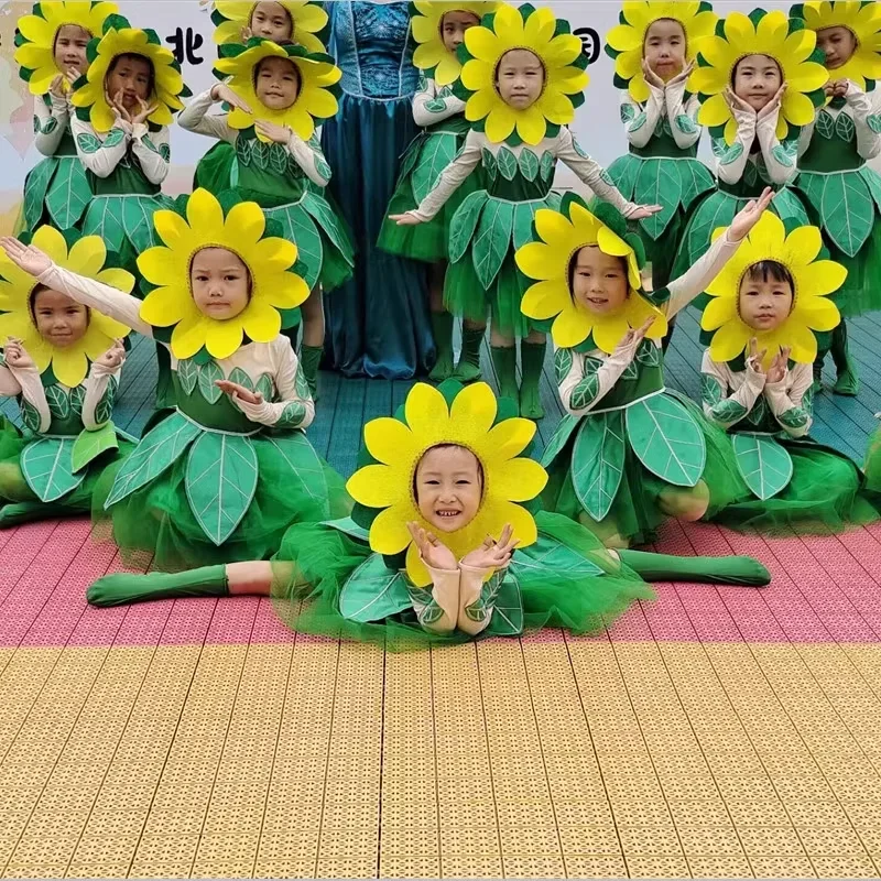Костюм подсолнуха для детей, танцевальная одежда с зелеными цветами, школьная одежда для выступлений, детский день
Костюм подсолнуха для детей, танцевальная одежда с зелеными цветами, школьная одежда для выступлений, детский день