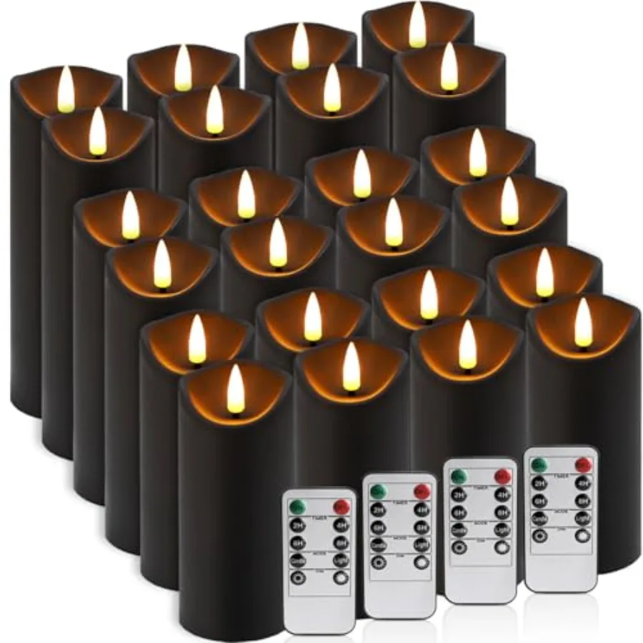 24 Pack Halloween Decoration Flickering Flameless Candles Battery Operated LED Pillar Candles with Remote Control and Timer.for