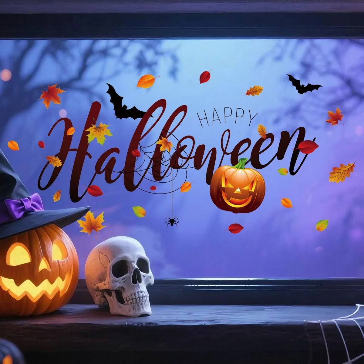 Happy Halloween Static Window Cling Pumpkin Autumn Leaves Bat Spider Web Glass Decoration Sticker Spooky Home Decor
Happy Halloween Static Window Cling Pumpkin Autumn Leaves Bat Spider Web Glass Decoration Sticker Spooky Home Decor