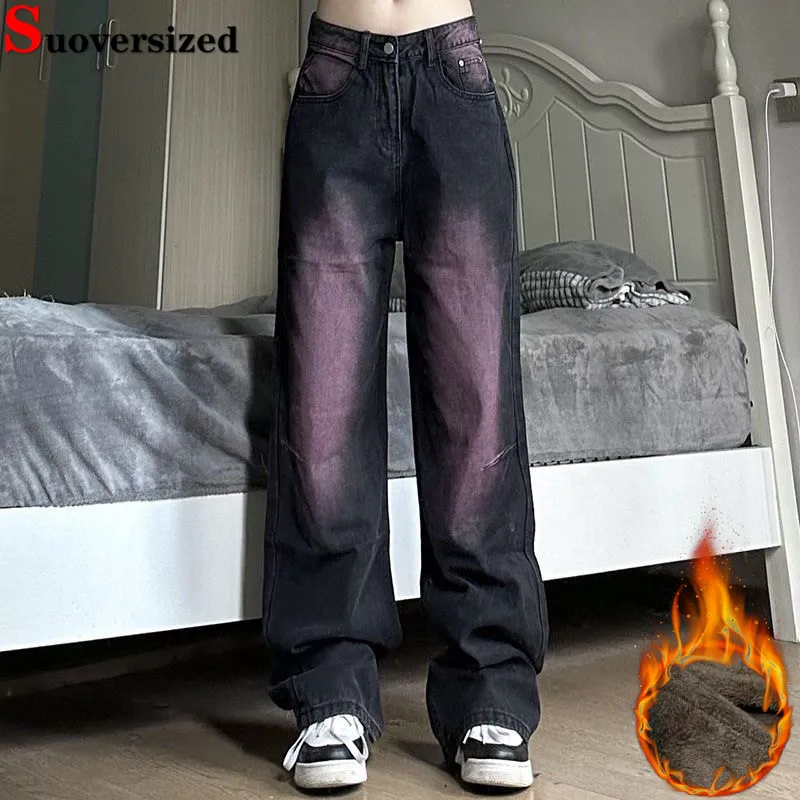 Purple Plush Velvet Lined Wide Leg Jeans Winter Streetwear High Waist Straight Denim Pants Korea Casual Vintage Women Vaqueros
Purple Plush Velvet Lined Wide Leg Jeans Winter Streetwear High Waist Straight Denim Pants Korea Casual Vintage Women Vaqueros