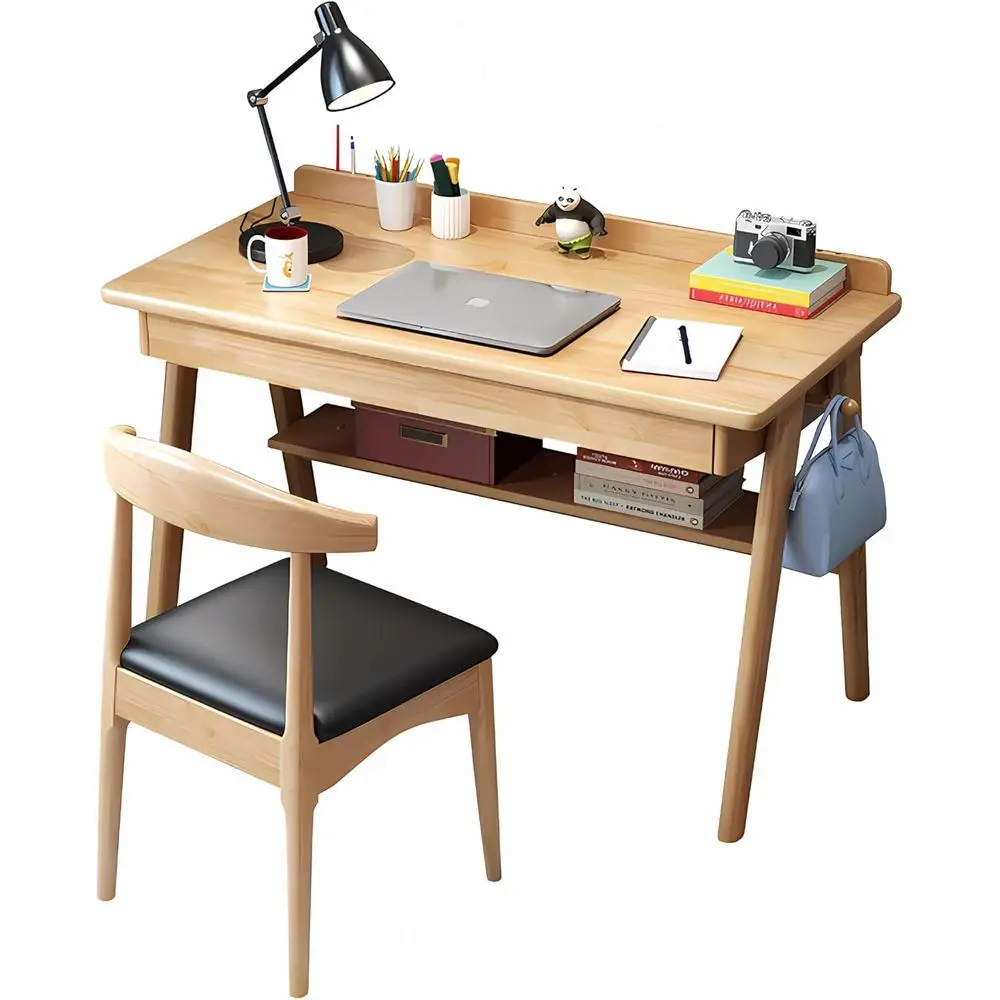 Natural Wood Home Office Desk and Chair Set with Storage, Compact Computer Workstation for Study or Bedroom
Natural Wood Home Office Desk and Chair Set with Storage, Compact Computer Workstation for Study or Bedroom