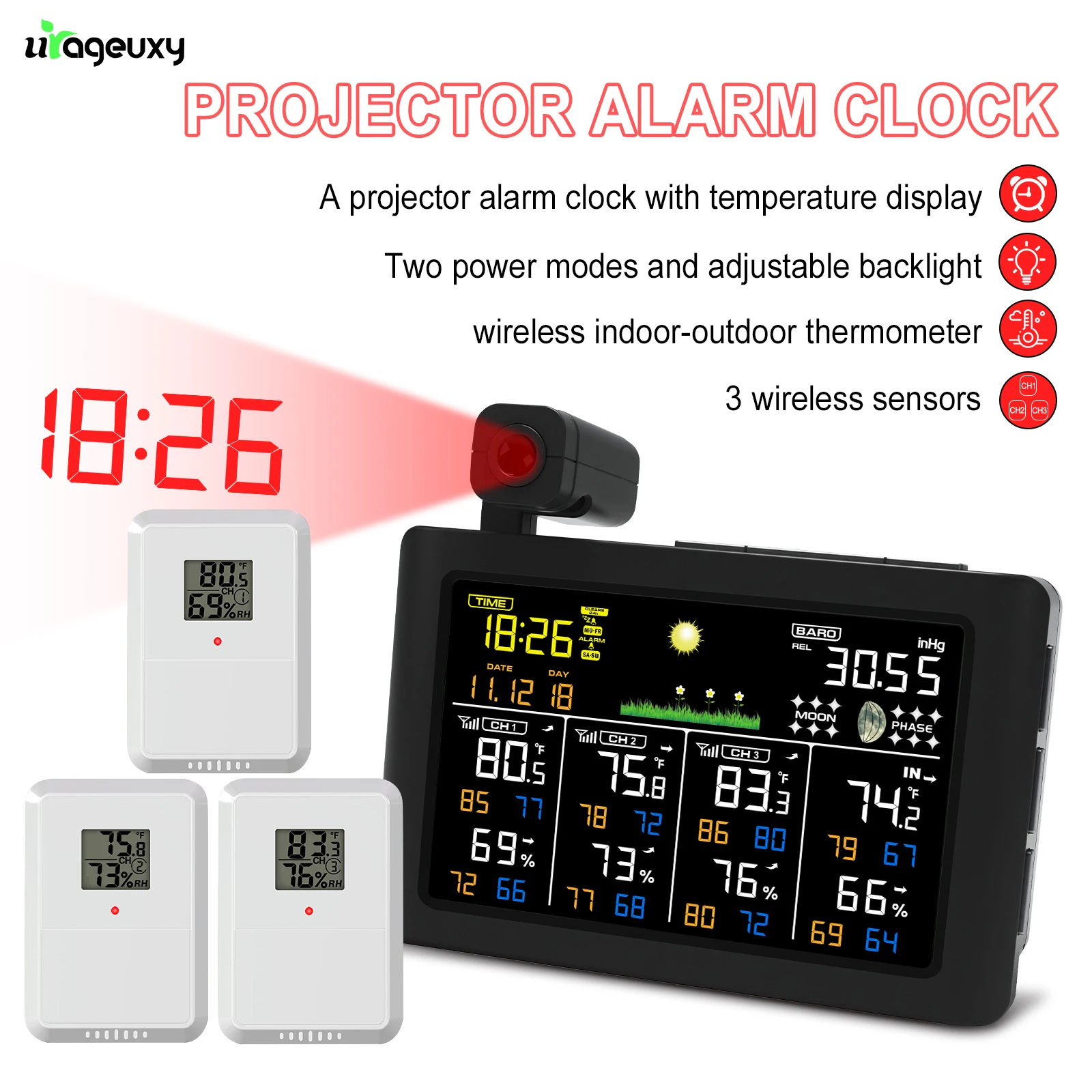 Multifunctional Wall Clock - Wireless Projection Alarm Weather Station Digital Temperature Humidity Monitor LCD Display for Home
Multifunctional Wall Clock - Wireless Projection Alarm Weather Station Digital Temperature Humidity Monitor LCD Display for Home