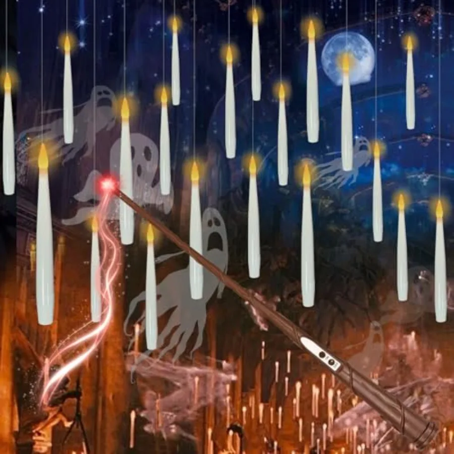 Floating Candles with Wand, 20 PCs Magic Hanging Candles, Flickering Warm Light Flameless Floating LED Candle with Wand Remote,
Floating Candles with Wand, 20 PCs Magic Hanging Candles, Flickering Warm Light Flameless Floating LED Candle with Wand Remote,