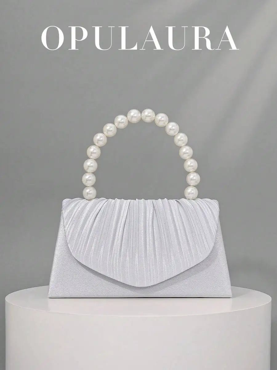 Elegant Faux Pearl Satin Clutch Bag With Pleated Design For Wedding Evening Party
Elegant Faux Pearl Satin Clutch Bag With Pleated Design For Wedding Evening Party