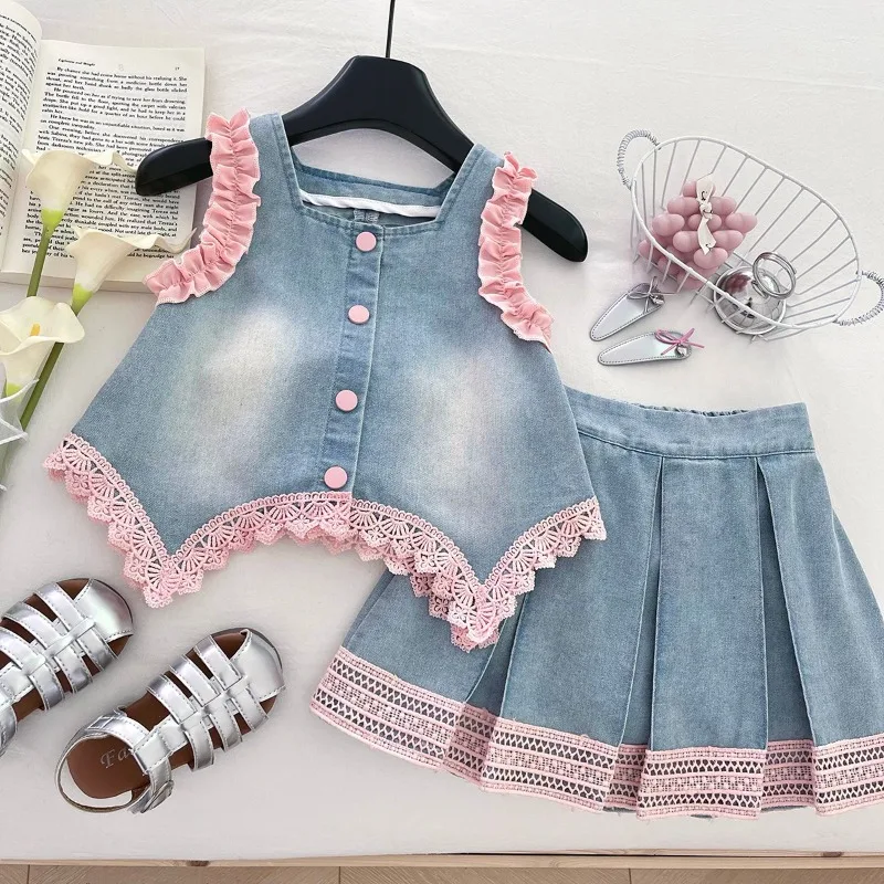 Girls Set 2025 Autumn Spring Korean Style Fashion Sweet Cute Patchwork Lace Ruffles Denim Vest Skirt Two Piece Set
Girls Set 2025 Autumn Spring Korean Style Fashion Sweet Cute Patchwork Lace Ruffles Denim Vest Skirt Two Piece Set