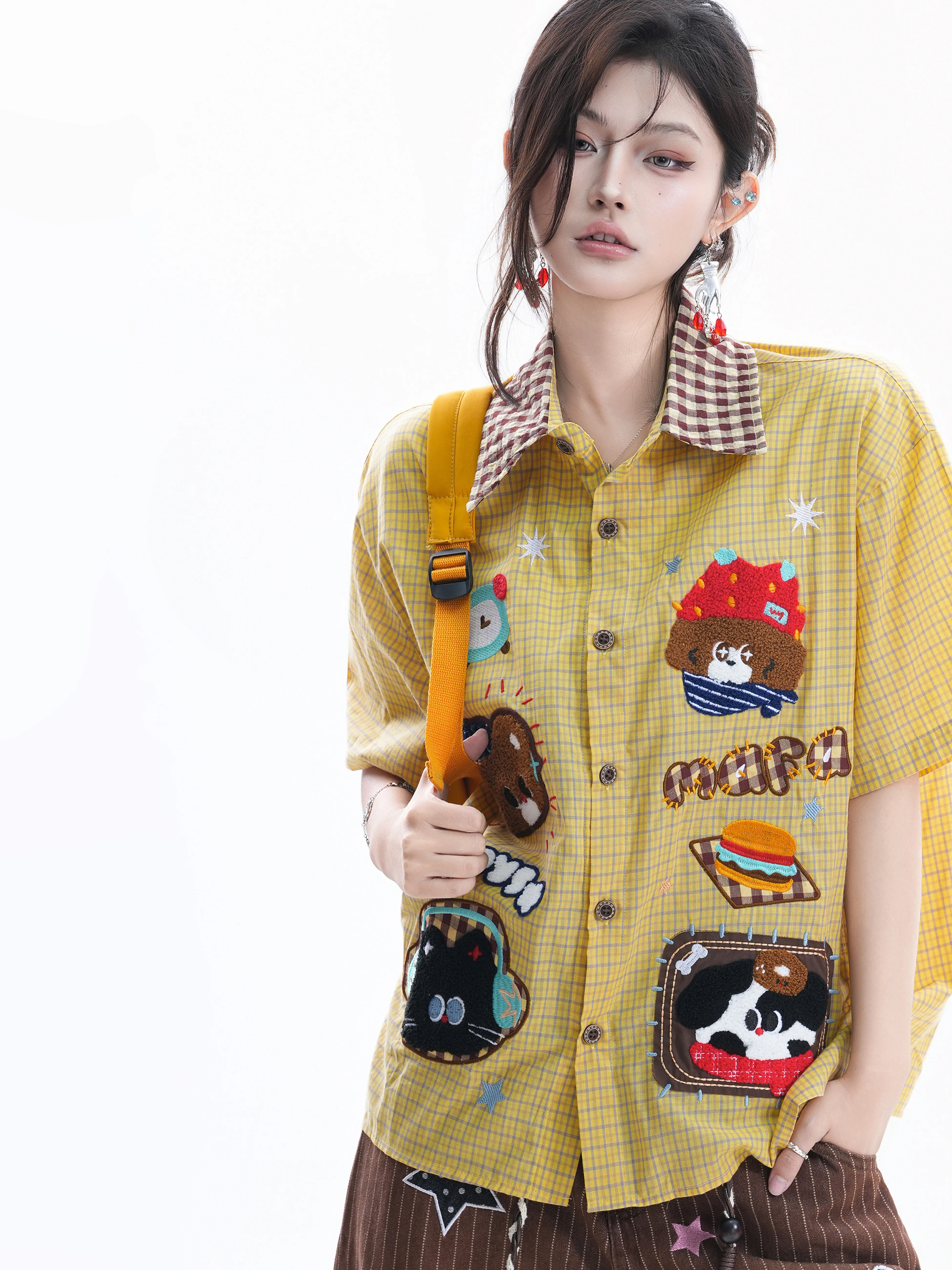 Retro American Plaid Cotton Shirt Women's Animal Towel Embroidery Loose Short Sleeve Couple's Summer Fashion Casual Shirt
Retro American Plaid Cotton Shirt Women's Animal Towel Embroidery Loose Short Sleeve Couple's Summer Fashion Casual Shirt