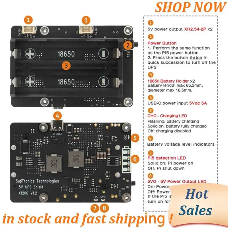 ABVB-X1200 для Raspberry Pi 5, плата ИБП, плата расширения управления питанием для аккумулятора 18650-Li (батарея не входит в комплект)
ABVB-X1200 для Raspberry Pi 5, плата ИБП, плата расширения управления питанием для аккумулятора 18650-Li (батарея не входит в комплект)