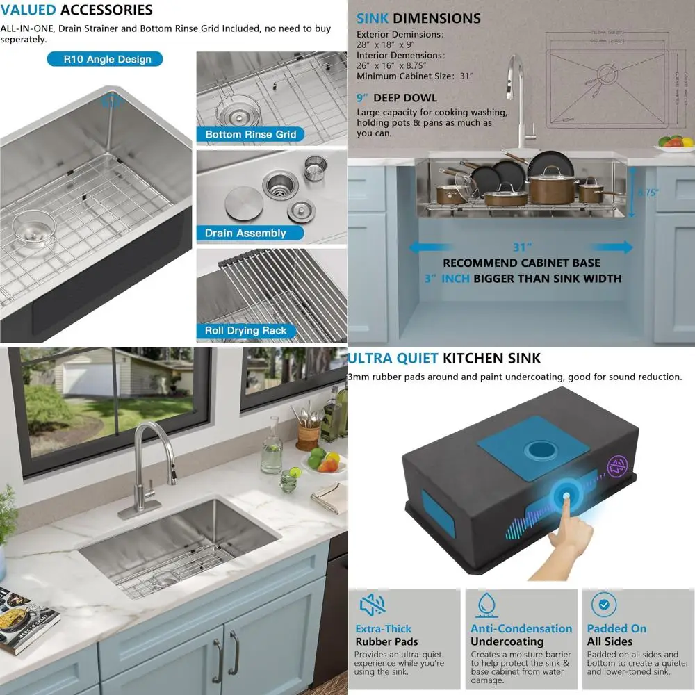 18 Deep 28 Single Bowl Undermount Kitchen Sink in 16 Gauge T304 Stainless Steel
18 Deep 28 Single Bowl Undermount Kitchen Sink in 16 Gauge T304 Stainless Steel