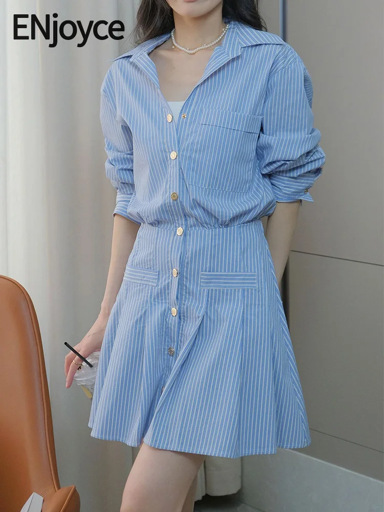2024 Spring Summer Korean Fashion Striped Mini Dresses Luxury Ladies Elegant Workwear Shirt Dress Casual Outfit Blue
2024 Spring Summer Korean Fashion Striped Mini Dresses Luxury Ladies Elegant Workwear Shirt Dress Casual Outfit Blue