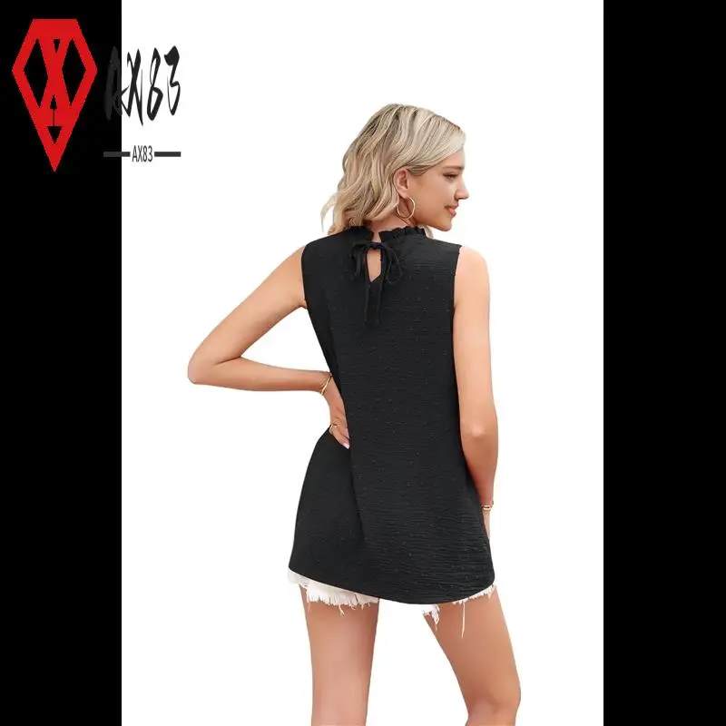 AX83-Womens Ruffle Neck Tank Tops Shirred Frill Swiss Dot Sleeveless Blouse Shirts
AX83-Womens Ruffle Neck Tank Tops Shirred Frill Swiss Dot Sleeveless Blouse Shirts