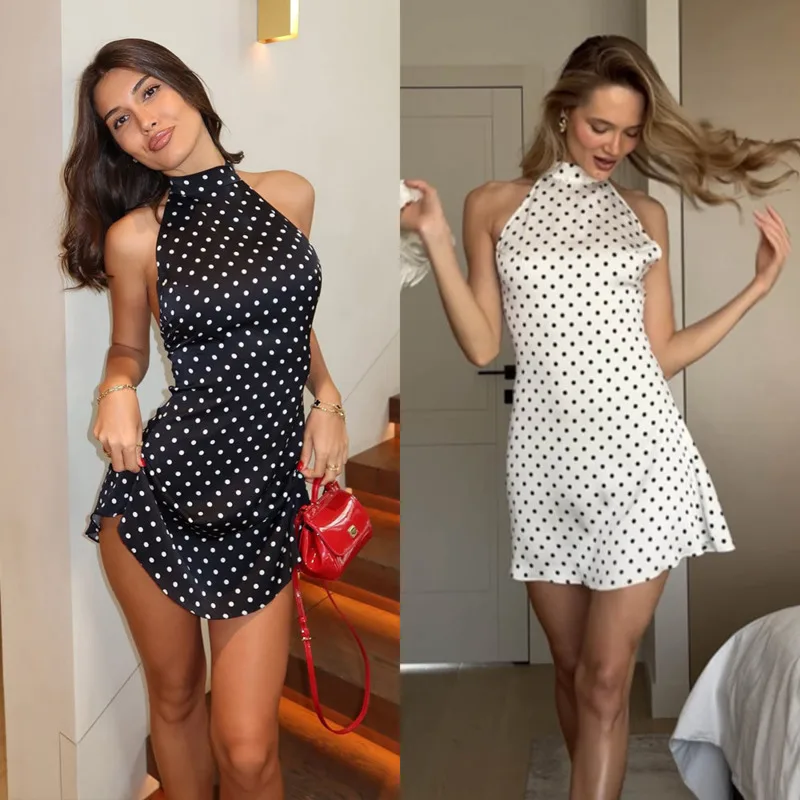 Sexy Off Shoulder Tie Sleeveless Dress Fashion Polka Dot Suspender Mini Dress Summer Elegant Women's Slim Fit Round Neck Dress
Sexy Off Shoulder Tie Sleeveless Dress Fashion Polka Dot Suspender Mini Dress Summer Elegant Women's Slim Fit Round Neck Dress