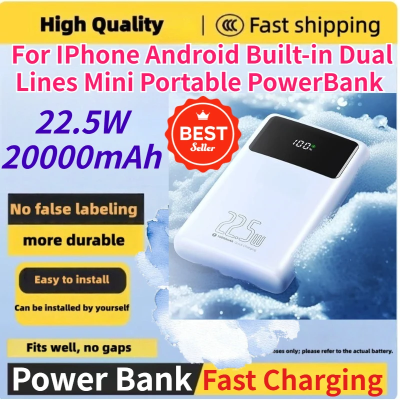 20000mAh 22.5W Power Bank Built-in Dual Lines Mini Portable Fast Charging Power Bank for IPhone Android 3C Certification
20000mAh 22.5W Power Bank Built-in Dual Lines Mini Portable Fast Charging Power Bank for IPhone Android 3C Certification