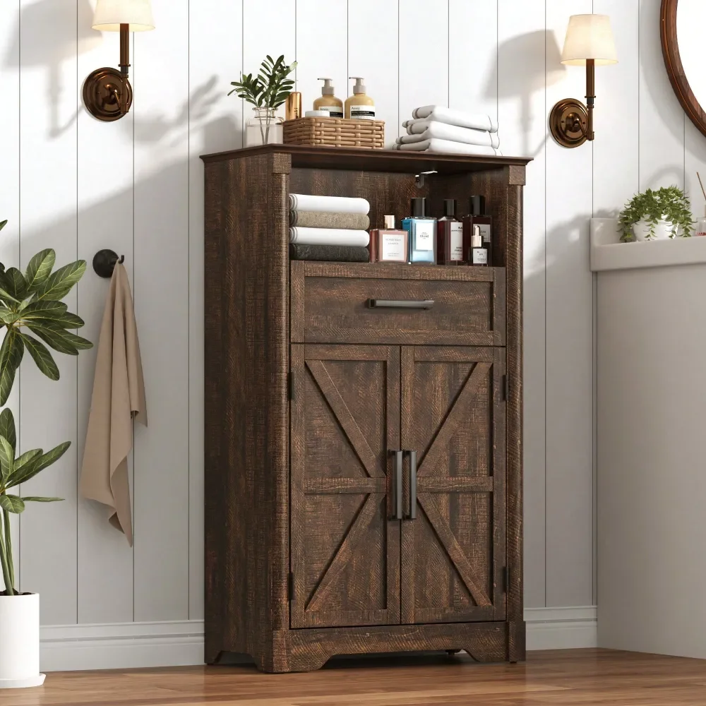 Floor Storage Cabinet With Drawers 2 Barn Doors, Wood Bathroom Storage Cabinet With Roman Column Decor, Farmhouse Storage Cabin
Floor Storage Cabinet With Drawers 2 Barn Doors, Wood Bathroom Storage Cabinet With Roman Column Decor, Farmhouse Storage Cabin