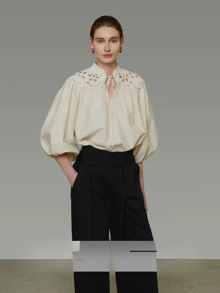 UNSPOKEN Women's Loose Fit Shirt Hollow out Design Bubble Sleeve Cotton Top Elegant Style mid Sleeve Pure Color Summer Wear
UNSPOKEN Women's Loose Fit Shirt Hollow out Design Bubble Sleeve Cotton Top Elegant Style mid Sleeve Pure Color Summer Wear