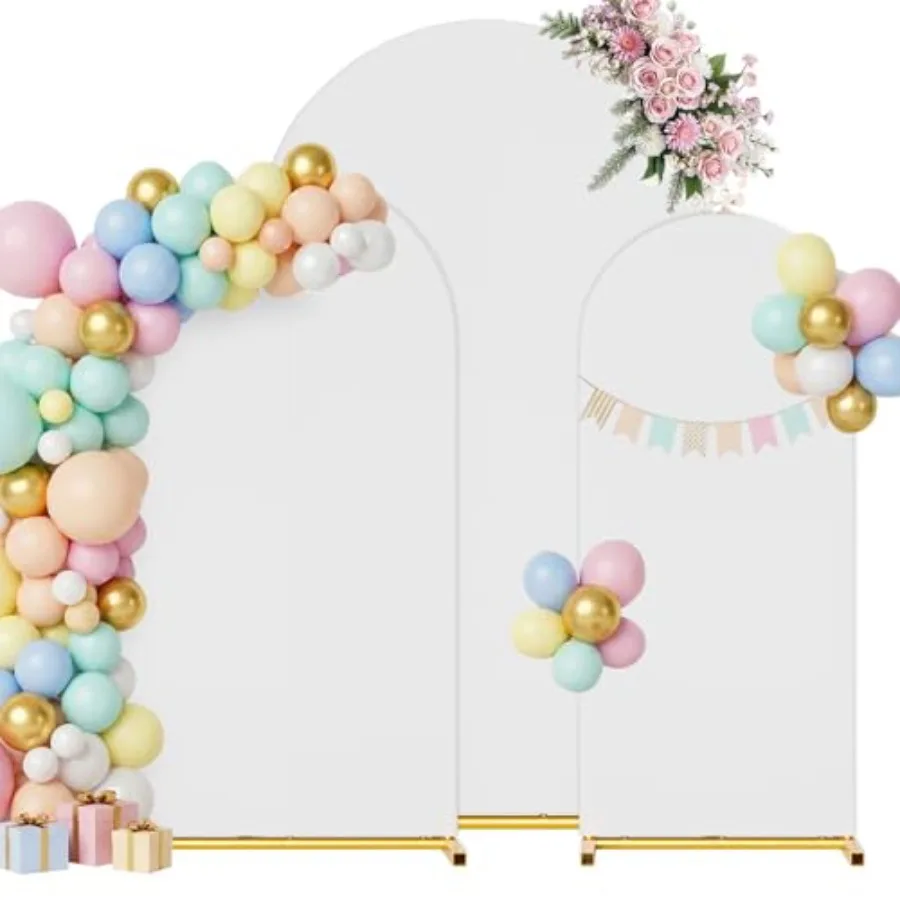 Wedding ceremony arch stand with cover set: 7.2FT/6.6FT/6FT gold metal frame, heavy-duty balloon arch stand with white spandex
Wedding ceremony arch stand with cover set: 7.2FT/6.6FT/6FT gold metal frame, heavy-duty balloon arch stand with white spandex