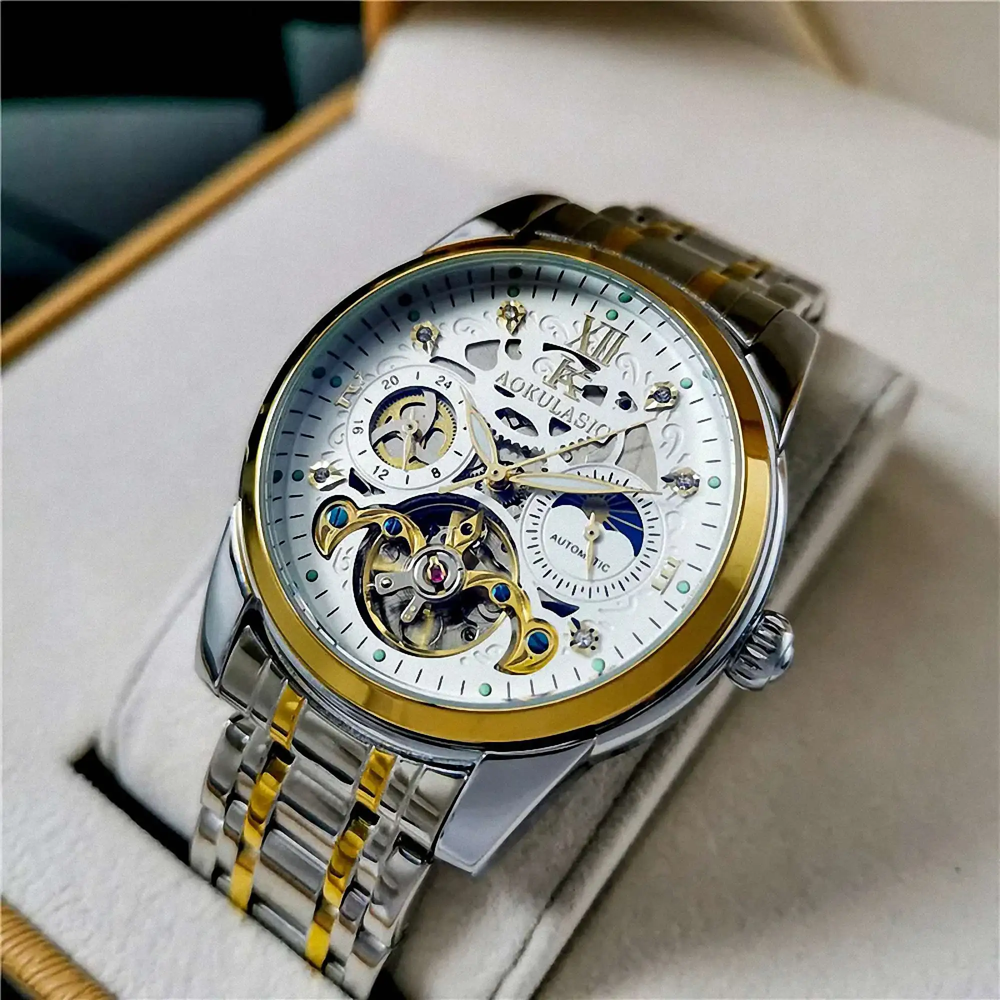 AOKULASIC Business Mens Watches Top Brand Luxury Tourbillon Skeleton Automatic Mechanical Watch for Men Stainless Steel Strap
AOKULASIC Business Mens Watches Top Brand Luxury Tourbillon Skeleton Automatic Mechanical Watch for Men Stainless Steel Strap