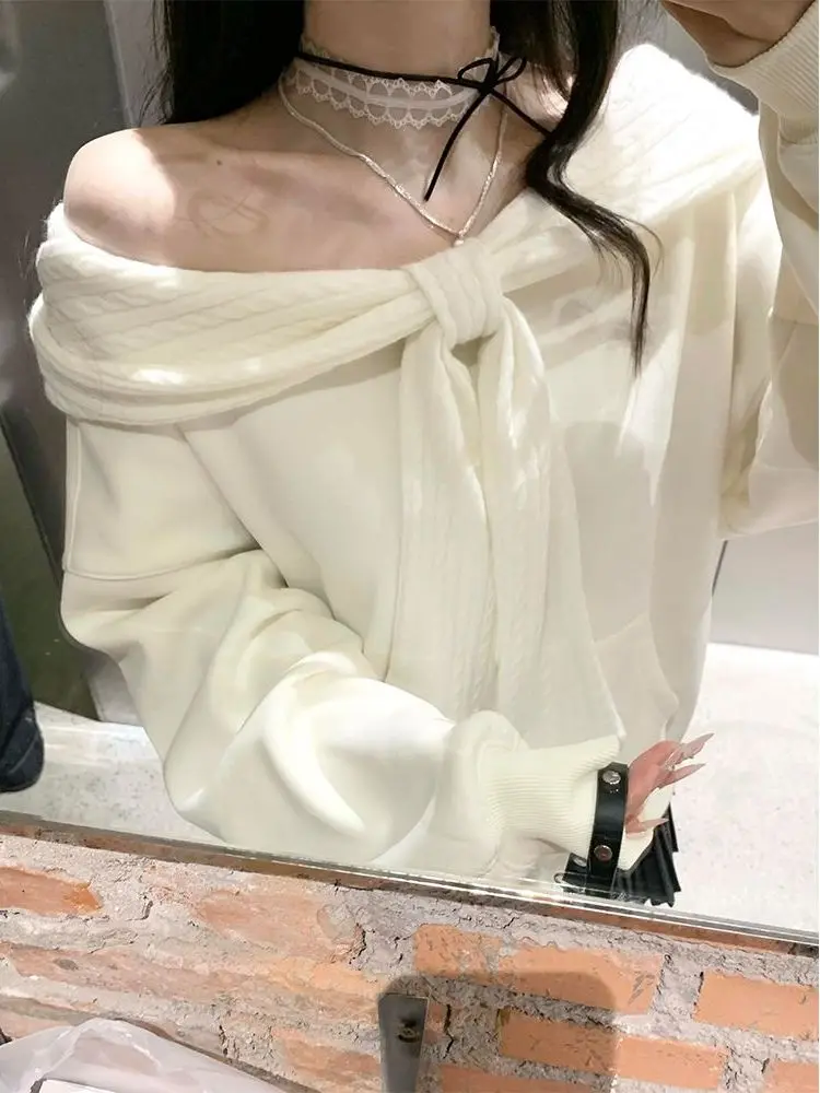Korean Sle Vintage Two-Way Knot Fce-Lined oulder Bared Hoodie Women's Autumn Winter Long Sve Top
Korean Sle Vintage Two-Way Knot Fce-Lined oulder Bared Hoodie Women's Autumn Winter Long Sve Top