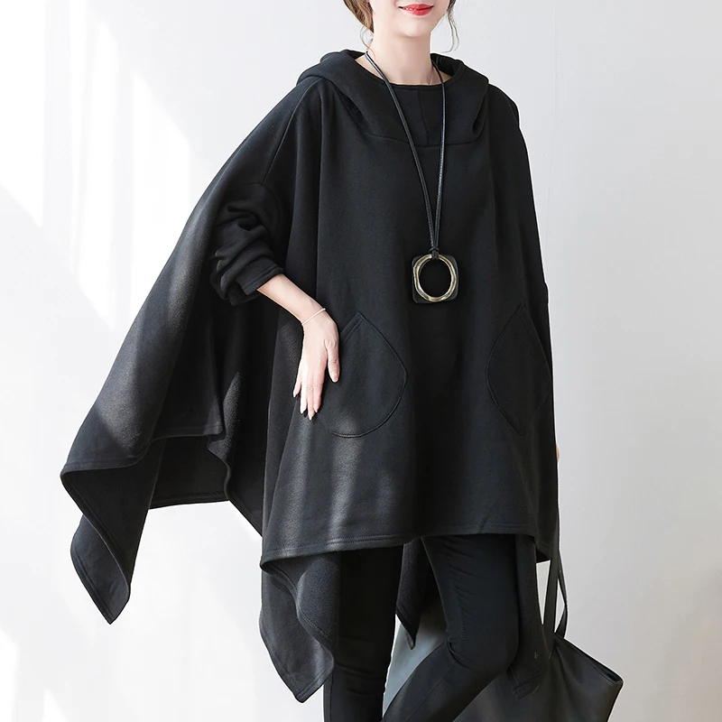 #3702 Black Cape Hoodie Woman Batwing Sleeve Loose Asymmetrical Hoodies Sweatshirts Pockets Thick Long Hooded Sweatshirt Femme
#3702 Black Cape Hoodie Woman Batwing Sleeve Loose Asymmetrical Hoodies Sweatshirts Pockets Thick Long Hooded Sweatshirt Femme
