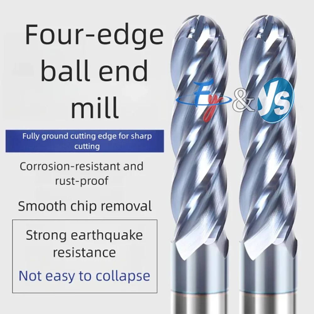 62° 4 Flute Carbide Ball Nose End Mill, Coated Long Reach CNC Milling Cutter for Mold & 3D Contour
62° 4 Flute Carbide Ball Nose End Mill, Coated Long Reach CNC Milling Cutter for Mold & 3D Contour