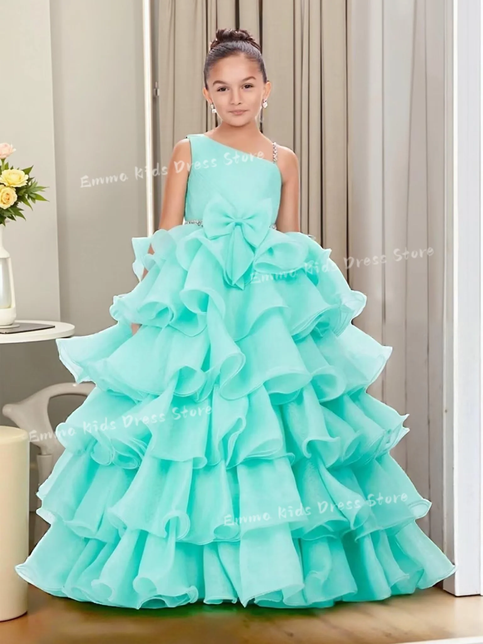 Custom Ruffled Flower Girl Dress, Wedding Girl Organza Pageant One-Shoulder Bow Girls' Party Dress
Custom Ruffled Flower Girl Dress, Wedding Girl Organza Pageant One-Shoulder Bow Girls' Party Dress