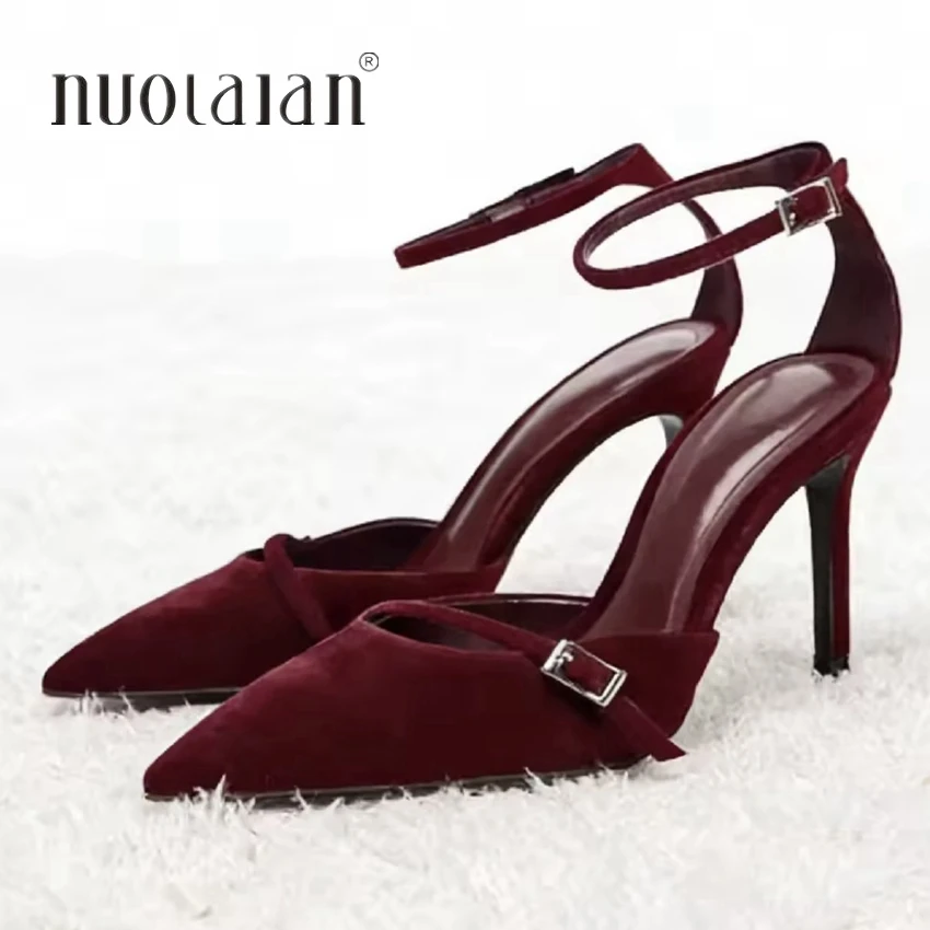 Elegant Burgundy Suede Ankle Strap High Heels Women Sexy Pointed Toe Buckle Strap Women Pumps Designer Party Wedding Shoes Heels
Elegant Burgundy Suede Ankle Strap High Heels Women Sexy Pointed Toe Buckle Strap Women Pumps Designer Party Wedding Shoes Heels