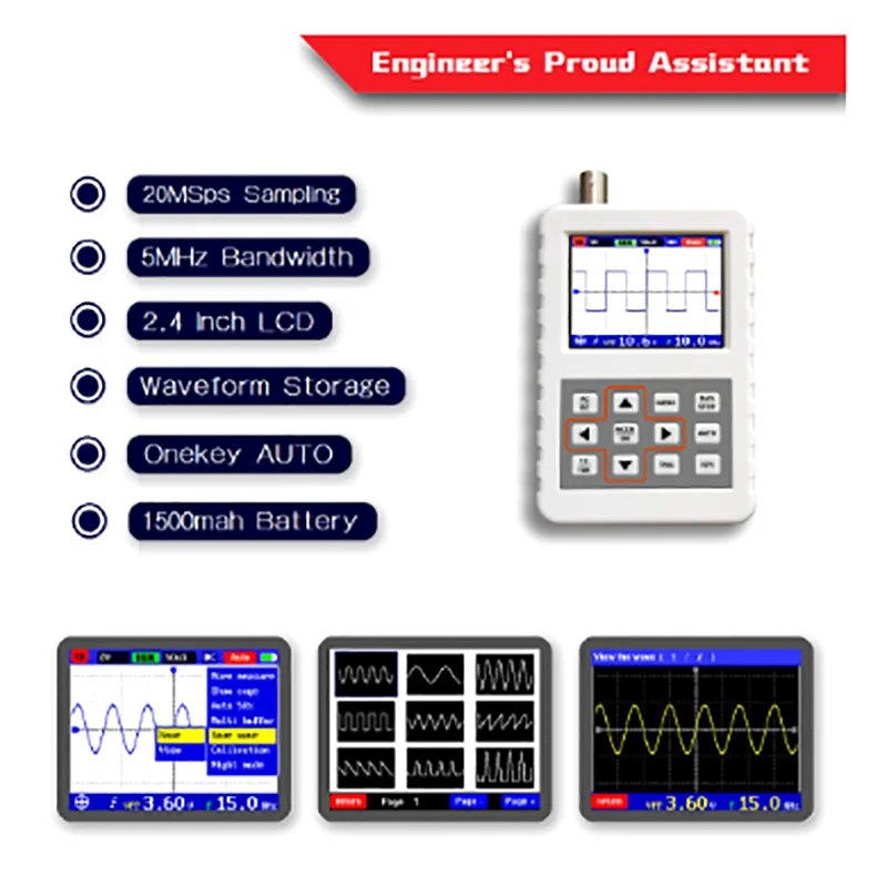 PRO+P6100 digital handheld oscilloscope with 5M bandwidth and 20MSps sampling rate
PRO+P6100 digital handheld oscilloscope with 5M bandwidth and 20MSps sampling rate