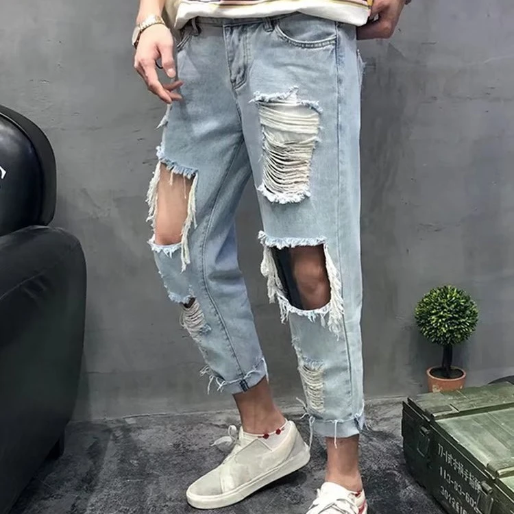 Four Seasons New Men’s Yellow Mud Color Hole Patched Loose Jeans Pants Vintage High Street Motorcycle Light Blue Denim Trousers
Four Seasons New Men’s Yellow Mud Color Hole Patched Loose Jeans Pants Vintage High Street Motorcycle Light Blue Denim Trousers