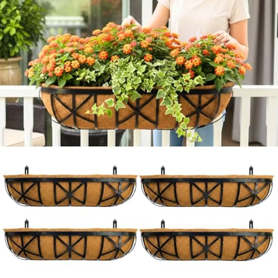 Outdoor gardening railing planters, black metal, 30 inch, 4 pack, adjustable mounting brackets, wall-mount flower pots for balc
Outdoor gardening railing planters, black metal, 30 inch, 4 pack, adjustable mounting brackets, wall-mount flower pots for balc