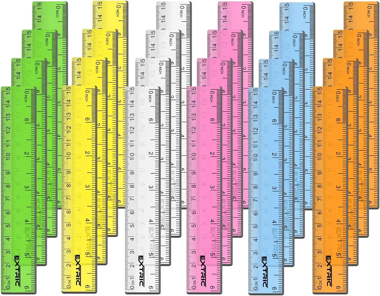 6 Inch Rulers Bulk 24 Count for Kids Assorted Colors Clear Plastic Shatterproof with Metric and Inches
6 Inch Rulers Bulk 24 Count for Kids Assorted Colors Clear Plastic Shatterproof with Metric and Inches