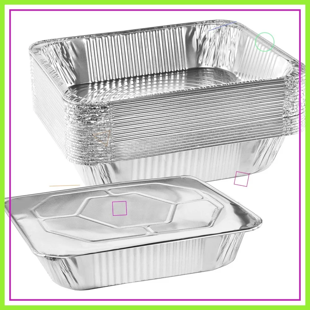 9x13 Disposable Aluminum Foil Pans with Lids, Deep Steam Pan for Baking Roasting Catering Food Containers (25 Pack)
9x13 Disposable Aluminum Foil Pans with Lids, Deep Steam Pan for Baking Roasting Catering Food Containers (25 Pack)