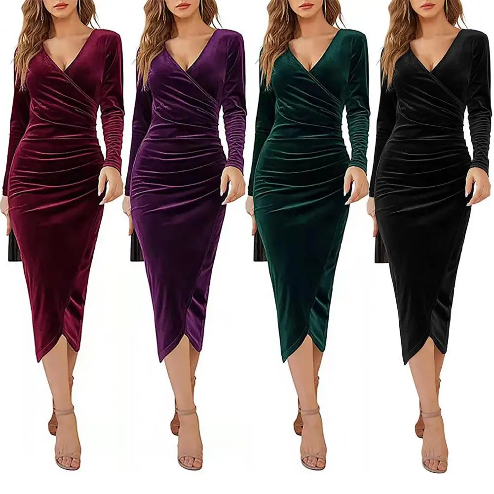 Irregular Women Dress Elegant Vintage V-neck Long Sleeve Midi Dress for Women Slim Waist Wrap Party Dress with Solid Color
Irregular Women Dress Elegant Vintage V-neck Long Sleeve Midi Dress for Women Slim Waist Wrap Party Dress with Solid Color